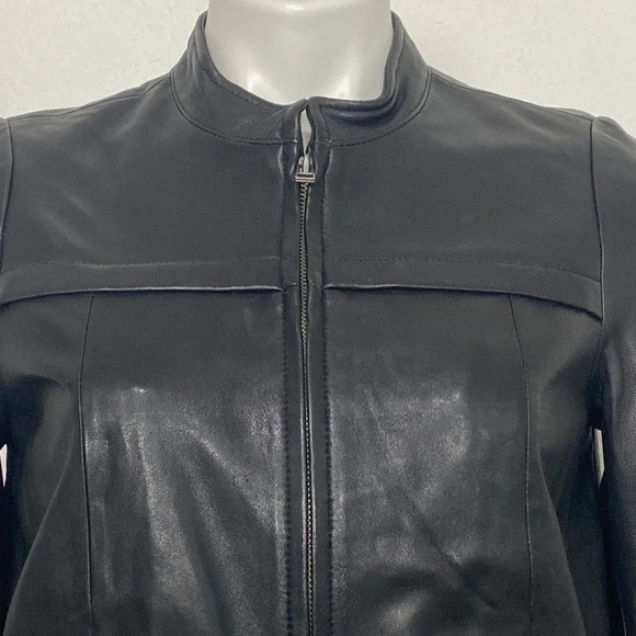 Ana Black Front Zip Soft Leather Bomber Jacket Size SP - Picture 2 of 9